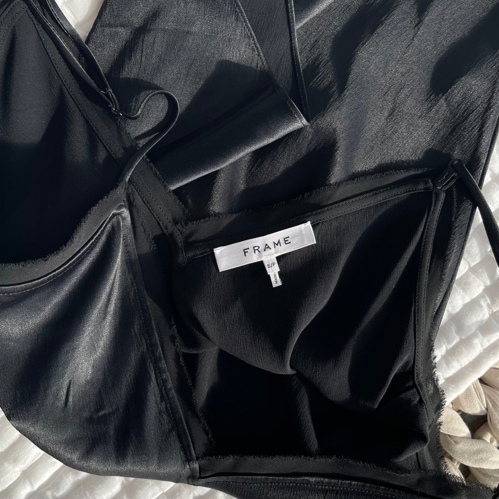 FRAME Satin Lounge Tank Top In Black Sz Small Sleeveless Blouse Chic Sexy Silky - Picture 15 of 16